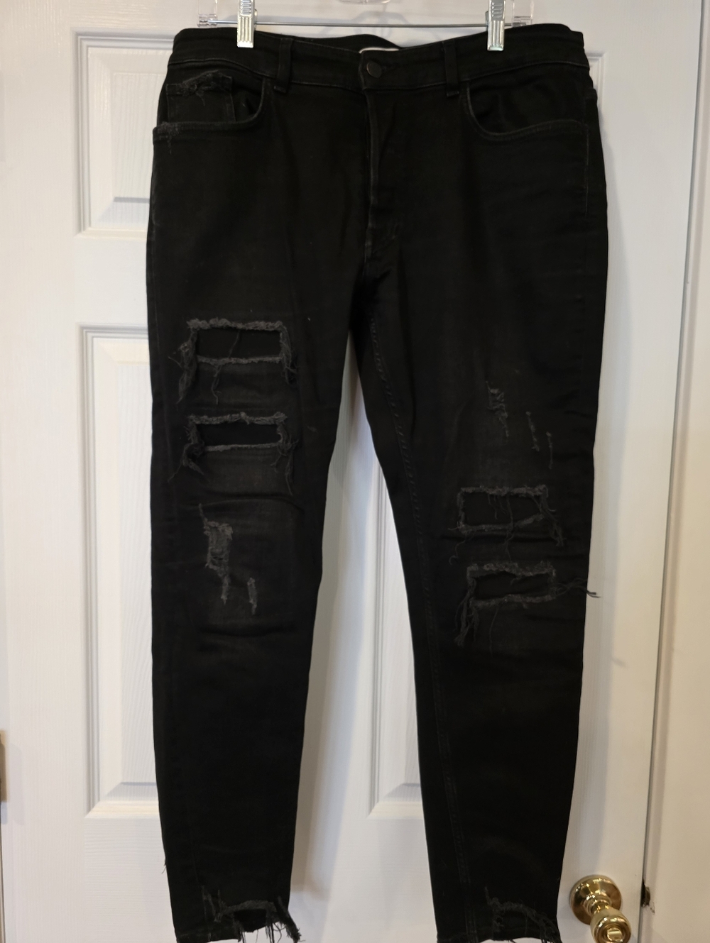 Zara Black Ripped Skinny Men’s Jeans Distressed Button Fly Size 34